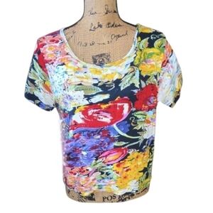 NEW - Vintage Retro-Chic Floral Multicolor Embellished Women's Top